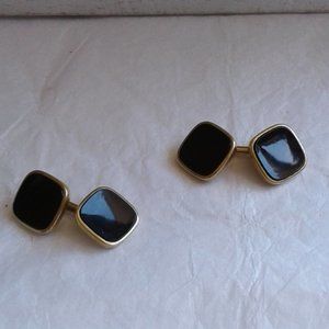 Vintage  HADLEY  Double Side  Black  Gold Tone Cuff Links  Signed HADLEY QUALITY